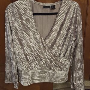 Super Cute Versatile Top. Tahari Textured Cream and Gray Wrap Blouse